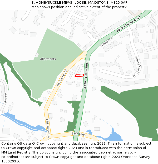 3, HONEYSUCKLE MEWS, LOOSE, MAIDSTONE, ME15 0AF: Location map and indicative extent of plot