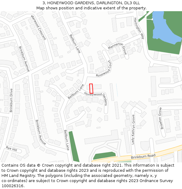 3, HONEYWOOD GARDENS, DARLINGTON, DL3 0LL: Location map and indicative extent of plot