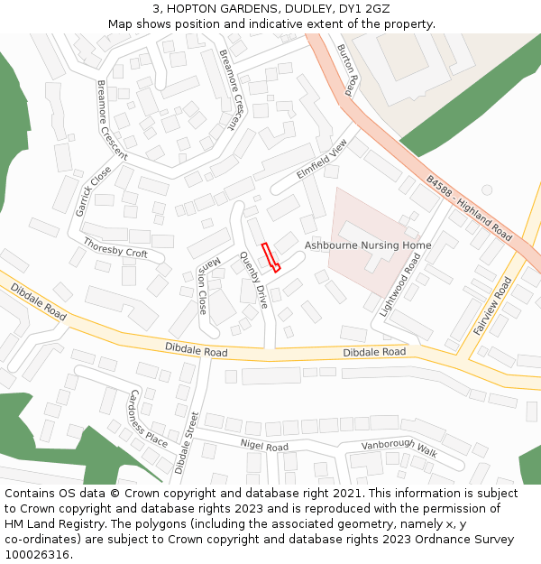 3, HOPTON GARDENS, DUDLEY, DY1 2GZ: Location map and indicative extent of plot