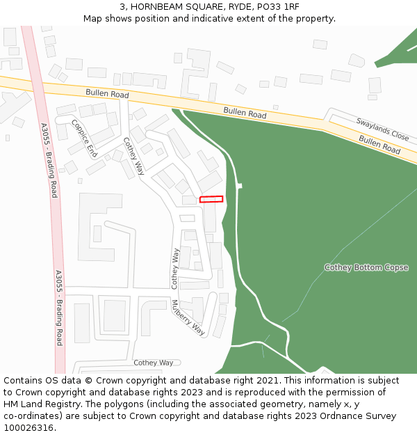 3, HORNBEAM SQUARE, RYDE, PO33 1RF: Location map and indicative extent of plot