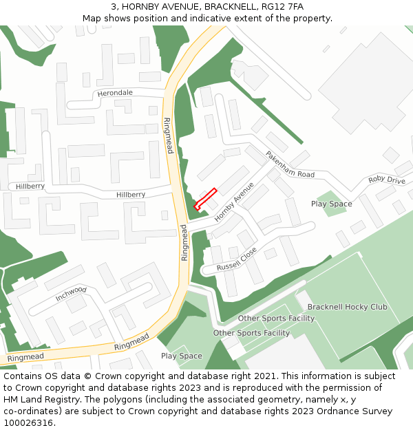 3, HORNBY AVENUE, BRACKNELL, RG12 7FA: Location map and indicative extent of plot