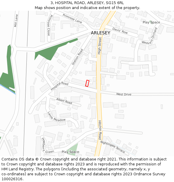 3, HOSPITAL ROAD, ARLESEY, SG15 6RL: Location map and indicative extent of plot