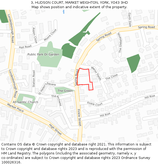 3, HUDSON COURT, MARKET WEIGHTON, YORK, YO43 3HD: Location map and indicative extent of plot
