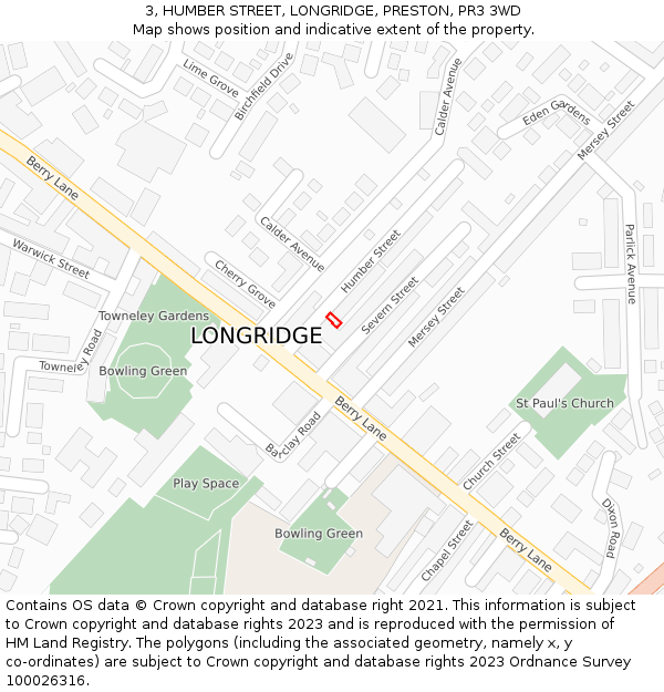 3, HUMBER STREET, LONGRIDGE, PRESTON, PR3 3WD: Location map and indicative extent of plot
