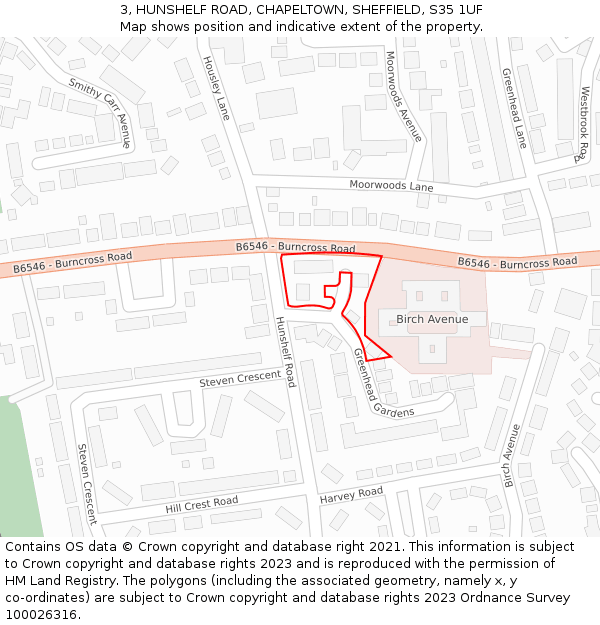 3, HUNSHELF ROAD, CHAPELTOWN, SHEFFIELD, S35 1UF: Location map and indicative extent of plot