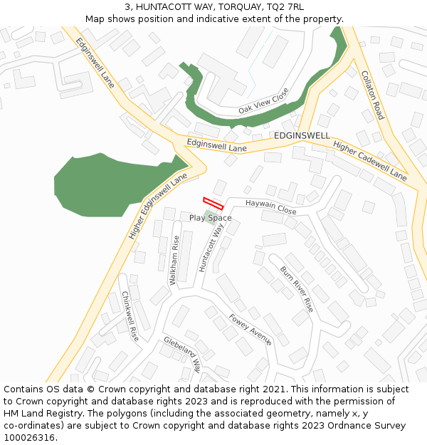 3, HUNTACOTT WAY, TORQUAY, TQ2 7RL: Location map and indicative extent of plot