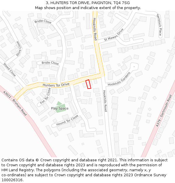 3, HUNTERS TOR DRIVE, PAIGNTON, TQ4 7SG: Location map and indicative extent of plot