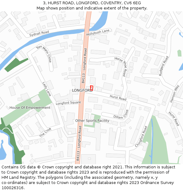 3, HURST ROAD, LONGFORD, COVENTRY, CV6 6EG: Location map and indicative extent of plot