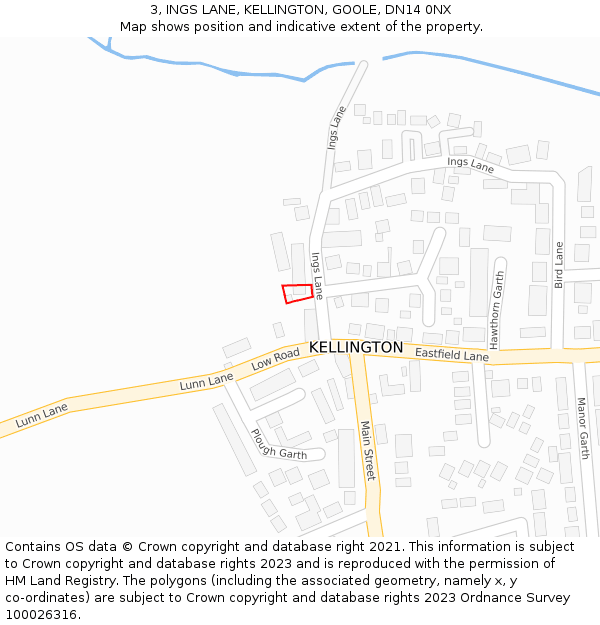 3, INGS LANE, KELLINGTON, GOOLE, DN14 0NX: Location map and indicative extent of plot