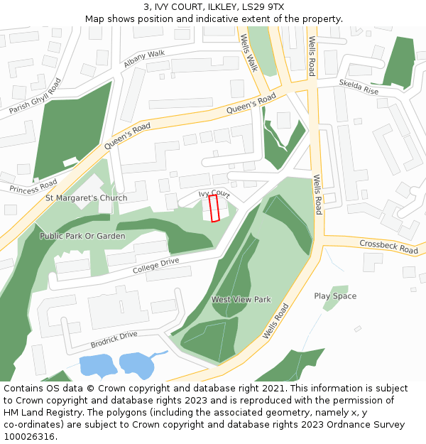 3, IVY COURT, ILKLEY, LS29 9TX: Location map and indicative extent of plot
