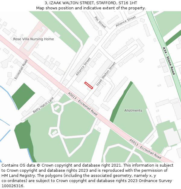 3, IZAAK WALTON STREET, STAFFORD, ST16 1HT: Location map and indicative extent of plot