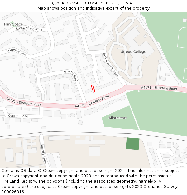 3, JACK RUSSELL CLOSE, STROUD, GL5 4EH: Location map and indicative extent of plot
