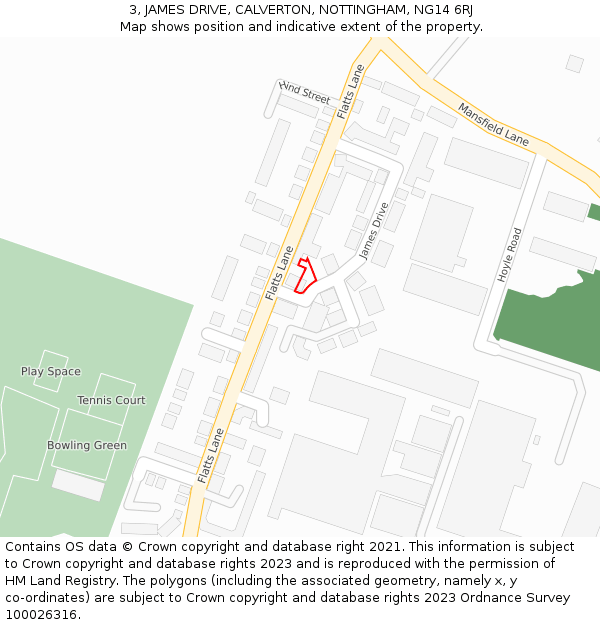 3, JAMES DRIVE, CALVERTON, NOTTINGHAM, NG14 6RJ: Location map and indicative extent of plot