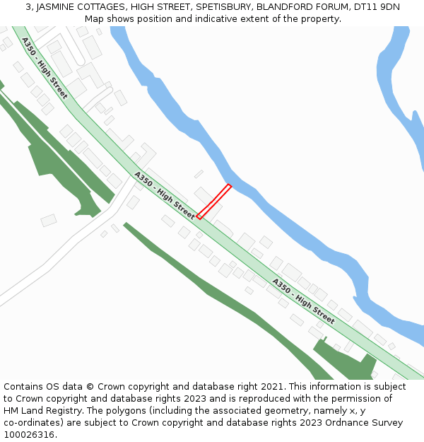 3, JASMINE COTTAGES, HIGH STREET, SPETISBURY, BLANDFORD FORUM, DT11 9DN: Location map and indicative extent of plot