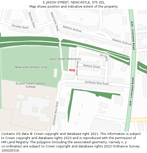 3, JASON STREET, NEWCASTLE, ST5 2DL: Location map and indicative extent of plot