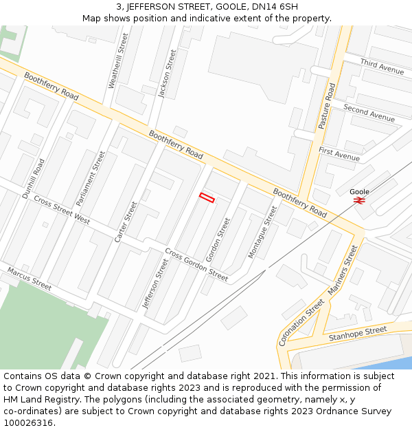3, JEFFERSON STREET, GOOLE, DN14 6SH: Location map and indicative extent of plot