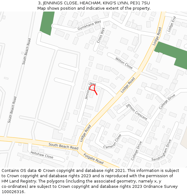 3, JENNINGS CLOSE, HEACHAM, KING'S LYNN, PE31 7SU: Location map and indicative extent of plot