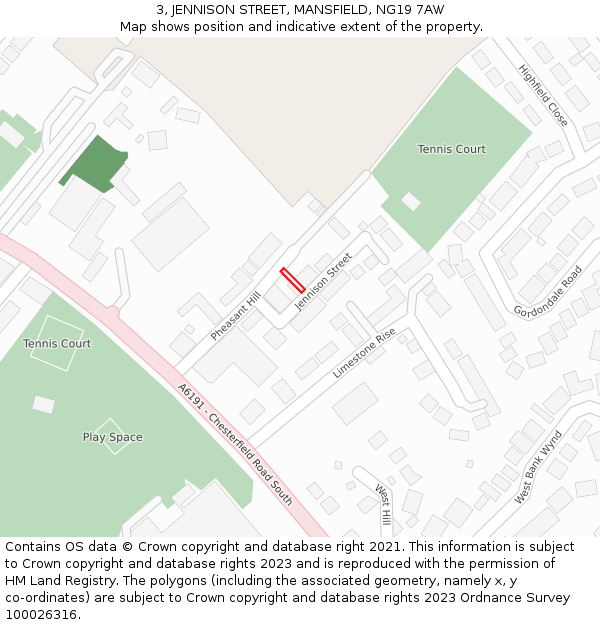 3, JENNISON STREET, MANSFIELD, NG19 7AW: Location map and indicative extent of plot