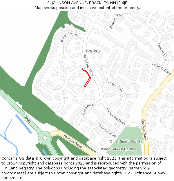 3, JOHNSON AVENUE, BRACKLEY, NN13 6JE: Location map and indicative extent of plot