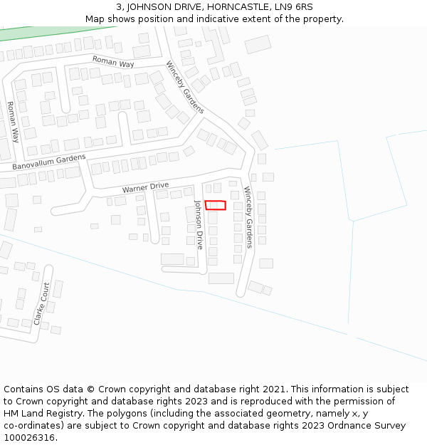 3, JOHNSON DRIVE, HORNCASTLE, LN9 6RS: Location map and indicative extent of plot