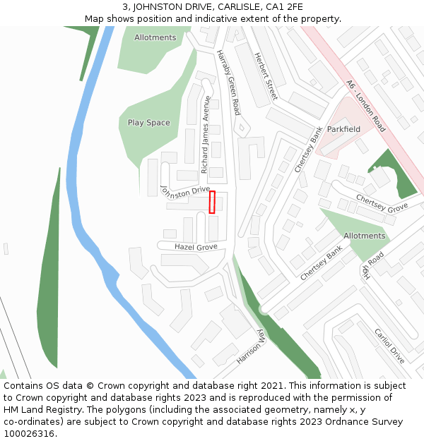 3, JOHNSTON DRIVE, CARLISLE, CA1 2FE: Location map and indicative extent of plot