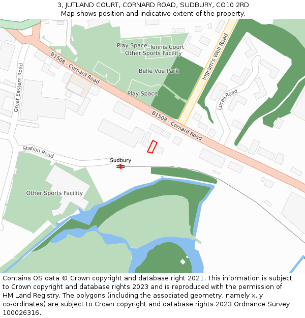 3, JUTLAND COURT, CORNARD ROAD, SUDBURY, CO10 2RD: Location map and indicative extent of plot