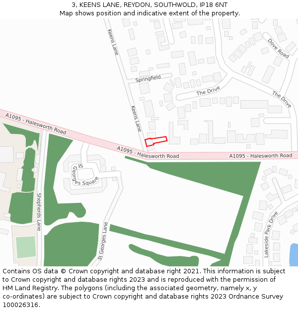 3, KEENS LANE, REYDON, SOUTHWOLD, IP18 6NT: Location map and indicative extent of plot