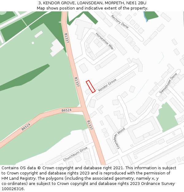 3, KENDOR GROVE, LOANSDEAN, MORPETH, NE61 2BU: Location map and indicative extent of plot