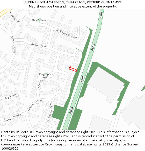 3, KENILWORTH GARDENS, THRAPSTON, KETTERING, NN14 4XS: Location map and indicative extent of plot