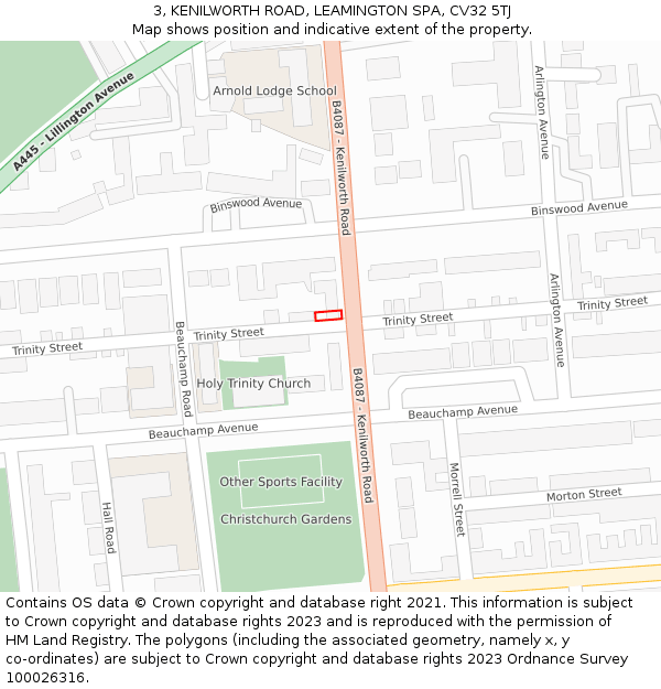 3, KENILWORTH ROAD, LEAMINGTON SPA, CV32 5TJ: Location map and indicative extent of plot