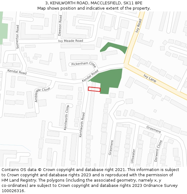 3, KENILWORTH ROAD, MACCLESFIELD, SK11 8PE: Location map and indicative extent of plot