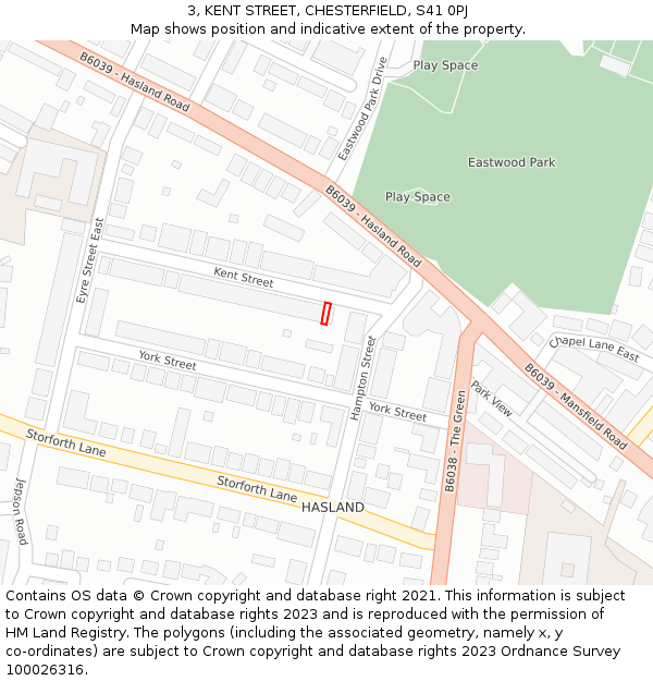 3, KENT STREET, CHESTERFIELD, S41 0PJ: Location map and indicative extent of plot