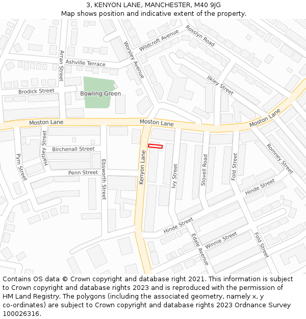 3, KENYON LANE, MANCHESTER, M40 9JG: Location map and indicative extent of plot