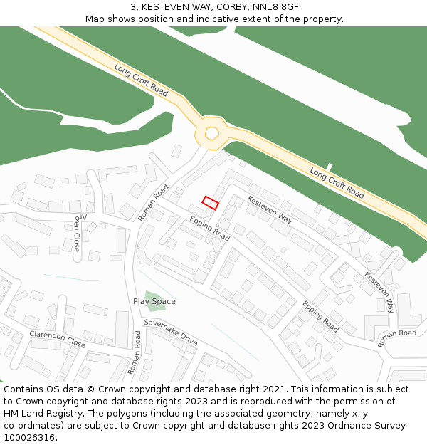 3, KESTEVEN WAY, CORBY, NN18 8GF: Location map and indicative extent of plot