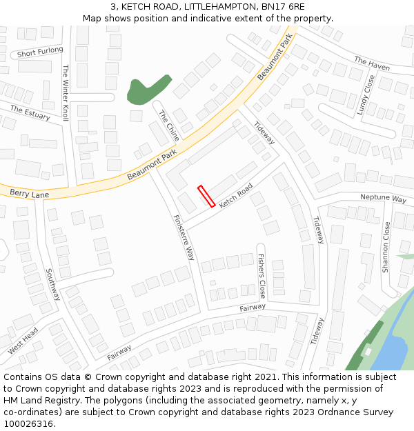 3, KETCH ROAD, LITTLEHAMPTON, BN17 6RE: Location map and indicative extent of plot