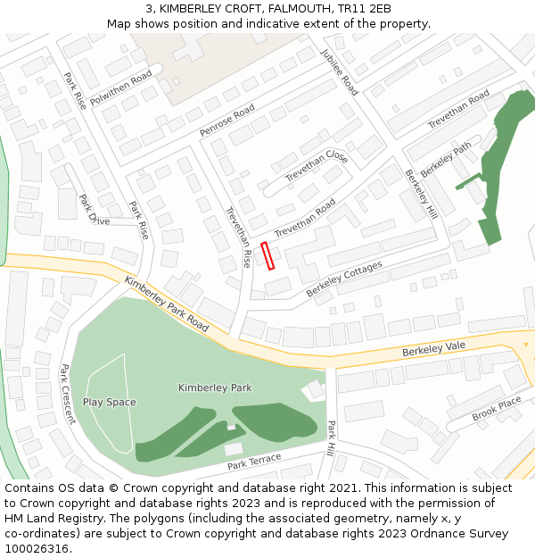 3, KIMBERLEY CROFT, FALMOUTH, TR11 2EB: Location map and indicative extent of plot
