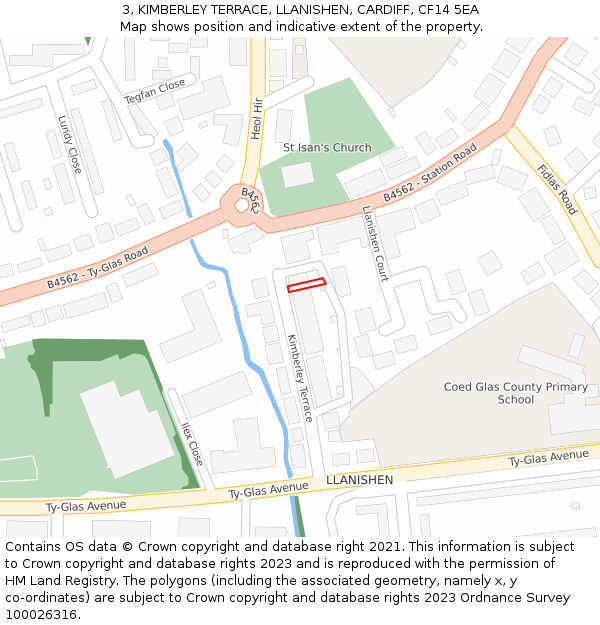 3, KIMBERLEY TERRACE, LLANISHEN, CARDIFF, CF14 5EA: Location map and indicative extent of plot