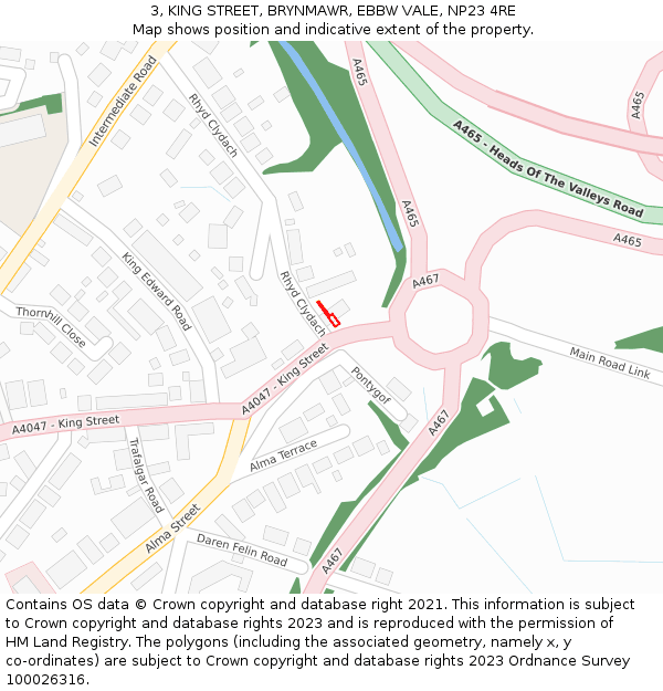3, KING STREET, BRYNMAWR, EBBW VALE, NP23 4RE: Location map and indicative extent of plot