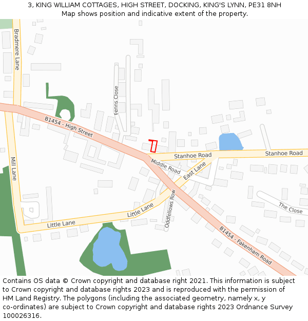 3, KING WILLIAM COTTAGES, HIGH STREET, DOCKING, KING'S LYNN, PE31 8NH: Location map and indicative extent of plot