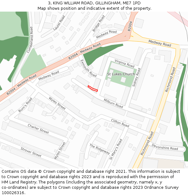 3, KING WILLIAM ROAD, GILLINGHAM, ME7 1PD: Location map and indicative extent of plot
