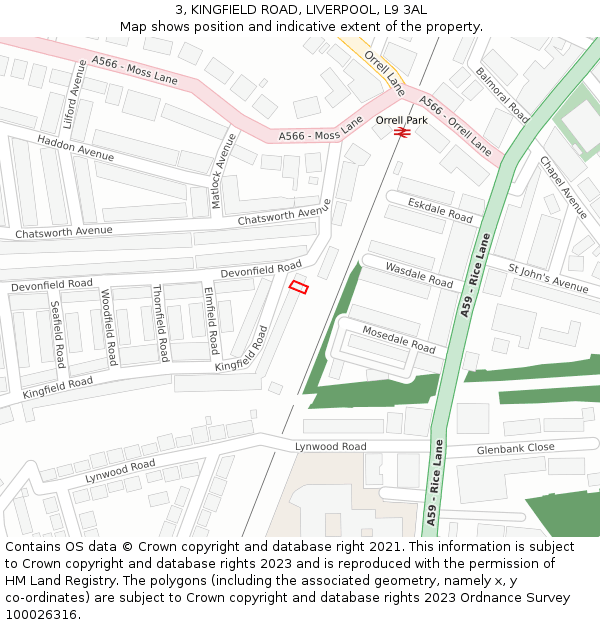3, KINGFIELD ROAD, LIVERPOOL, L9 3AL: Location map and indicative extent of plot