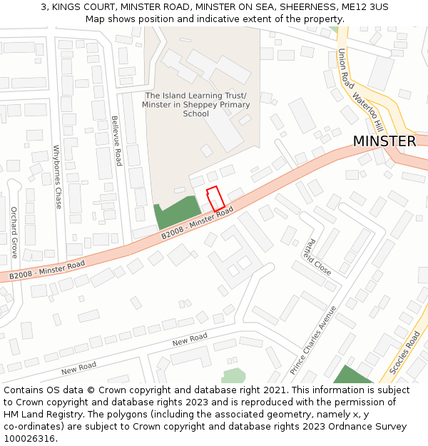 3, KINGS COURT, MINSTER ROAD, MINSTER ON SEA, SHEERNESS, ME12 3US: Location map and indicative extent of plot