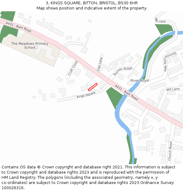 3, KINGS SQUARE, BITTON, BRISTOL, BS30 6HR: Location map and indicative extent of plot