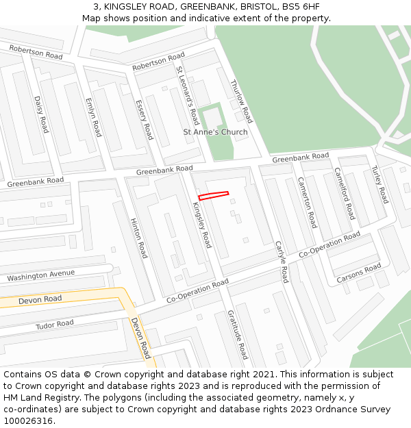 3, KINGSLEY ROAD, GREENBANK, BRISTOL, BS5 6HF: Location map and indicative extent of plot