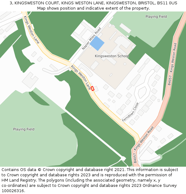 3, KINGSWESTON COURT, KINGS WESTON LANE, KINGSWESTON, BRISTOL, BS11 0US: Location map and indicative extent of plot