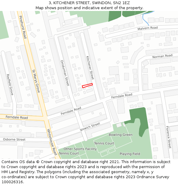3, KITCHENER STREET, SWINDON, SN2 1EZ: Location map and indicative extent of plot