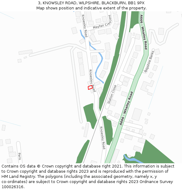 3, KNOWSLEY ROAD, WILPSHIRE, BLACKBURN, BB1 9PX: Location map and indicative extent of plot
