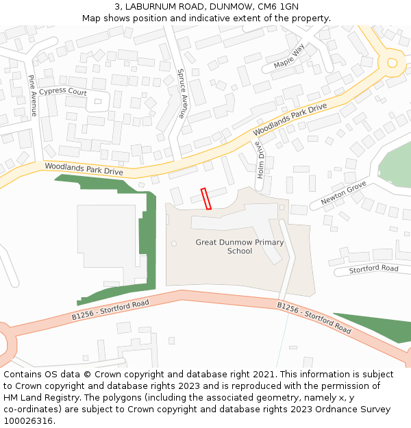 3, LABURNUM ROAD, DUNMOW, CM6 1GN: Location map and indicative extent of plot