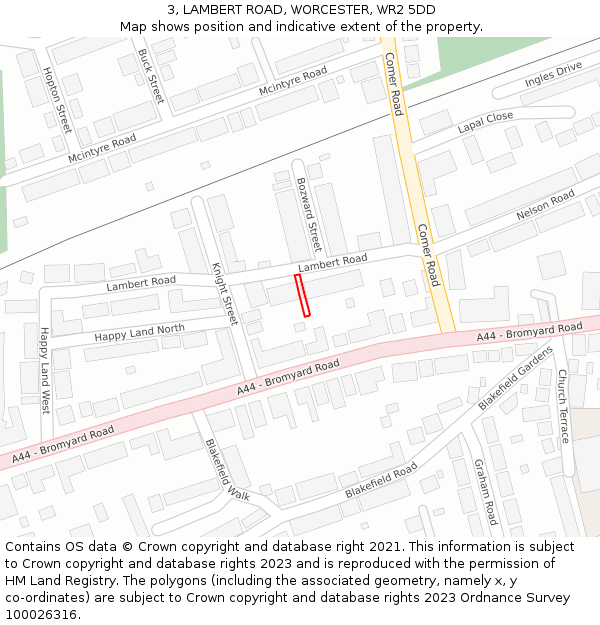 3, LAMBERT ROAD, WORCESTER, WR2 5DD: Location map and indicative extent of plot