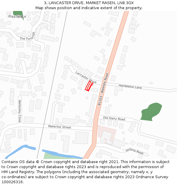 3, LANCASTER DRIVE, MARKET RASEN, LN8 3GX: Location map and indicative extent of plot
